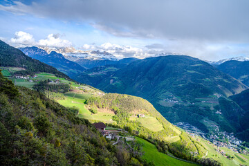 Vineyards on the rolling hills in Santa Maddalena, Rencio district in Bolzano. South Tyrol region, Italy, Europe.