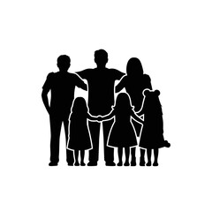Black silhouette icon of a family standing proudly together.