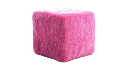 Plush Pink Cube Shape Soft Toy Decorative Cushion Isolated on White Background
