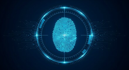 Biometric security concept. Fingerprint scanning on a high-tech digital screen for identification and access. Futuristic cybersecurity technology for data protection.