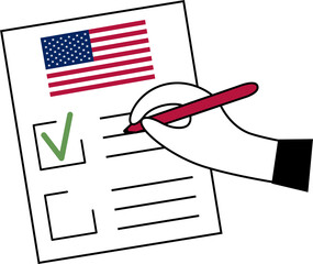 Hand fills out forms on American ensign letterhead.