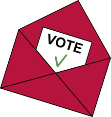 An open envelope with a completed form with a voted check mark.