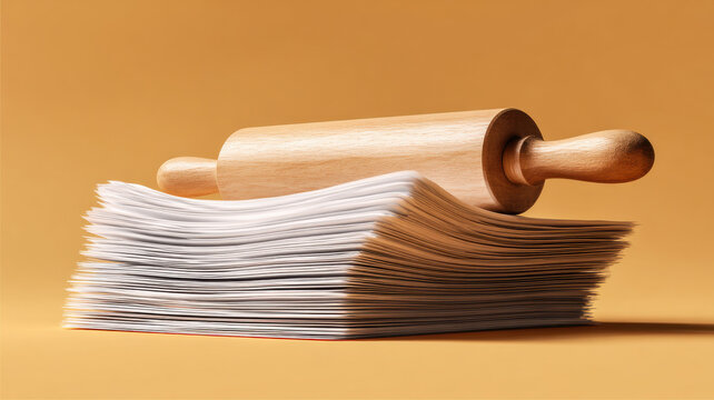 Rolling pin flattening paperwork, symbol of process simplification