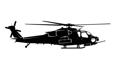 Fototapeta premium Black silhouette icon of a military helicopter in side profile.