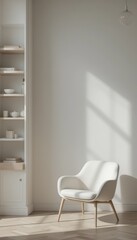 A modern, minimal chair in a sunlit room