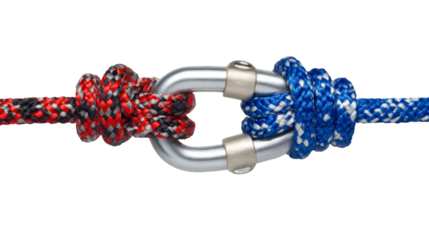Secure connection with a shackle and rope, demonstrating strength and teamwork