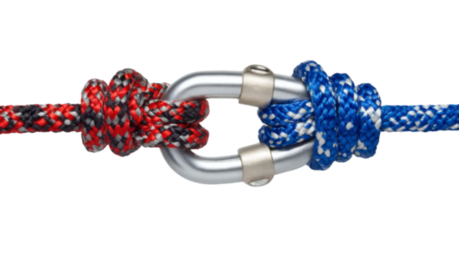 Secure connection with a shackle and rope, demonstrating strength and teamwork