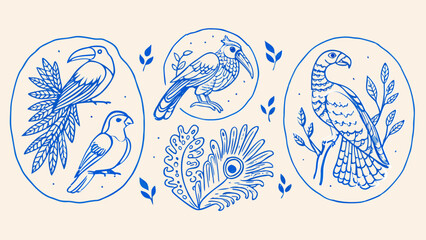 Minimalist hand drawn sketch birds vector illustration. 