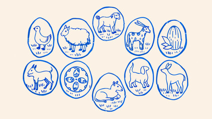 Minimalist hand drawn sketch animals vector illustration. 