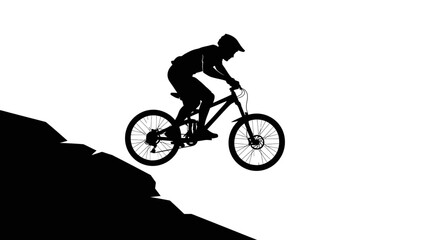 Fototapeta premium Black silhouette icon of a mountain biker mid-jump.