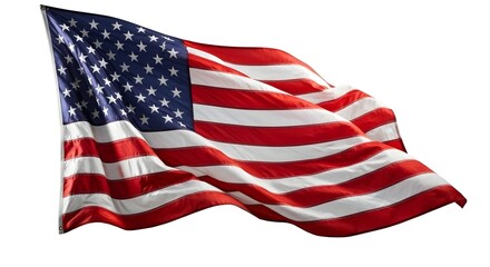Obraz premium The american flag waving proudly, isolated on a white background, symbolizing freedom and patriotism