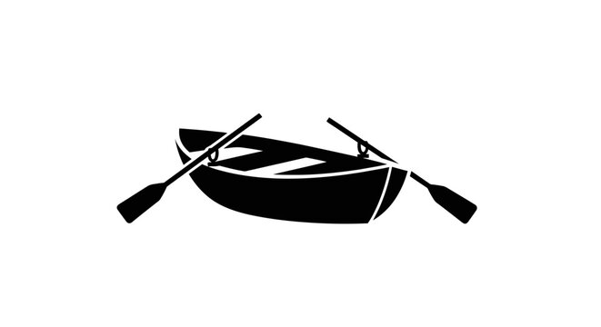 Black silhouette icon of a simple rowboat floating quietly.