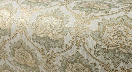 Elegant floral wallpaper with gold accents and textured backgrou
