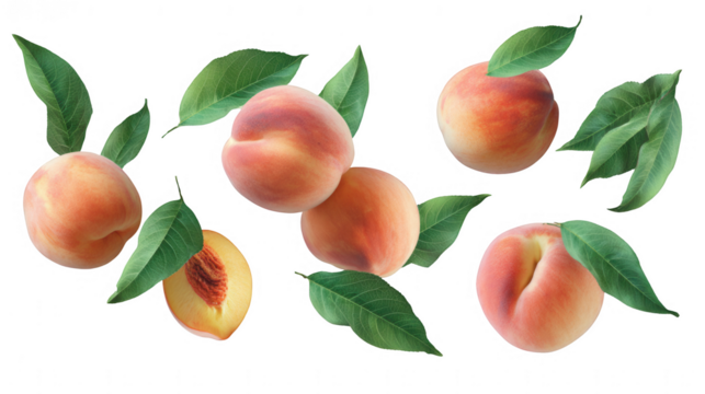 peach fruit with leaves and peaches, jpeg, png, transparent