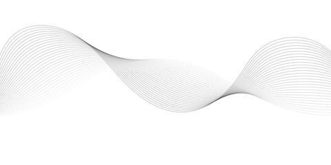 Black and white vector waves on white background. Editable stroke.