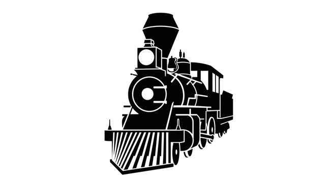 Black Silhouette Icon A vintage steam engine with visible cowcatcher and large round front light