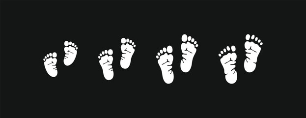 Footprints of life vector set. Illustrates human growth from baby to adult with various sized footprints. Perfect for family, development, and aging themes. Human life journey footprints