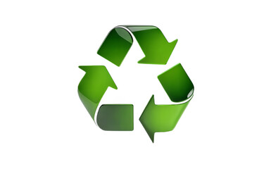 Obraz premium Green recycling symbol with metallic edges on black background isolated on a transparent background.