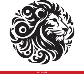 Stylized Tribal Lion Head Vector Logo Design