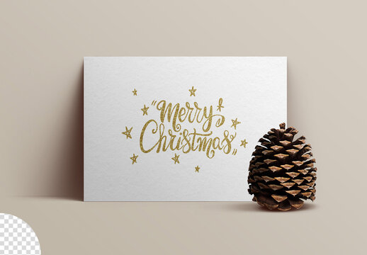 Greeting Stationery Сard Mockup with Pine Cone Isolated