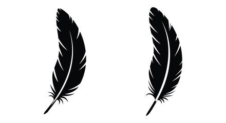 A pair of black feather silhouettes on a white background