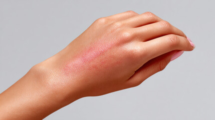 Close up of eczema rash on forearm with neutral background, showing irritated skin texture and redness, highlighting dermatology and healthcare concern