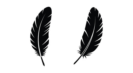 Obraz premium Two black feather silhouettes on a white background