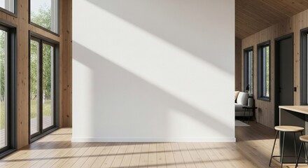 Obraz premium Modern minimalist interior with a big empty white wall