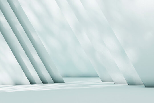 White geometry background for business and tech product placement. Abstract interior architecture room with light and shadow. Modern empty space showroom. 3d render