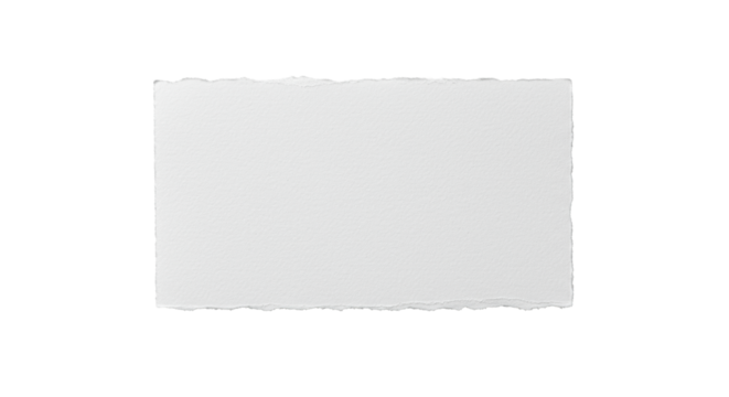 Pristine, heavily textured white paper with torn, organic edges on a seamless transparent minimalist background with soft shadows, concept of a blank canvas