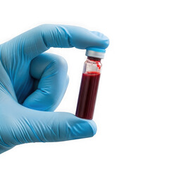 3d realistic medical blood sample vial held in glove transparent background