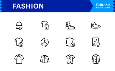 Elegant Fashion line icon set with modern minimal design, professional vector style, unique outline collection for contemporary apparel, style, and trend concepts, premium quality graphics