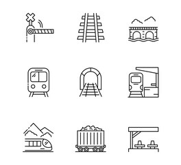 Set of Train infrastructure icon, railway, track Symbol Outline icon, Editable Stroke