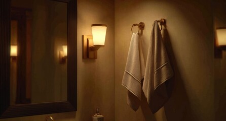Warm bathroom interior with towels
