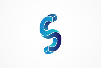 Initial Letter S Logo. Unique Letter S  in 3d style logo design. vector illustration