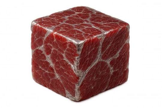 Raw red meat cube resting on transparent surface, highlighting culinary potential for fresh food imagery and cooking concepts