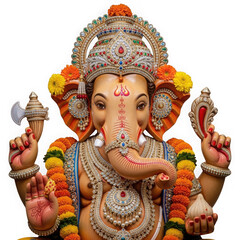 3d majestic ganesha statue with intricate ornaments and vibrant colors transparent background