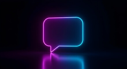 Glowing Neon Speech Bubble in Dark Room with Reflection