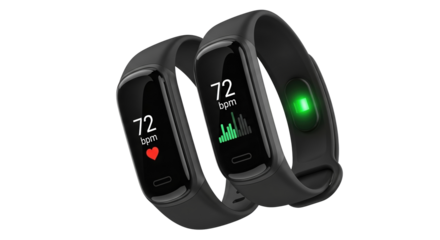 Fitness trackers displaying heart rate data