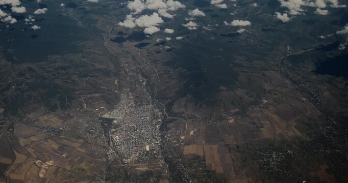 View From Airplane Window On Nalchik, Kabardino-Balkaria, Russia. aerial.