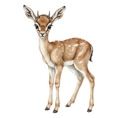Naklejka premium Young gazelle with delicate features brown fur with white spots and small horns standing alert transparent background
