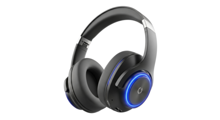 Gray over ear headphones with blue light ring