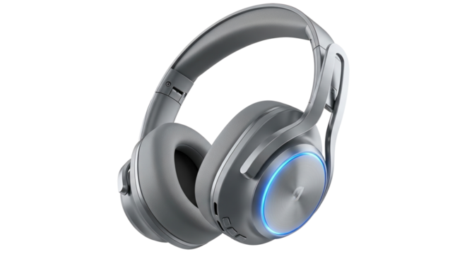 Gray over ear headphones with light ring