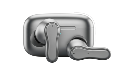 Gray wireless earbuds isolated on transparent background