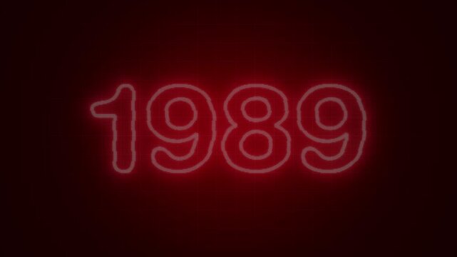 1989 neon line text animation. Glowing 1989 number text animation background. abstract year animation. 1989 text with screen effects of technological failures. Concept of counting years
