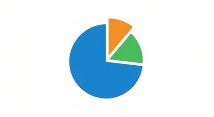 Three-Segment Pie Chart with Blue, Green, and Orange Sections Representing Data Distribution on White Background
