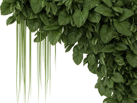 Lush green monstera plant with cascading vines and large leaves isolated trailing tropical nature botanical