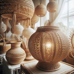 Rattan Wicker baskets and lighting