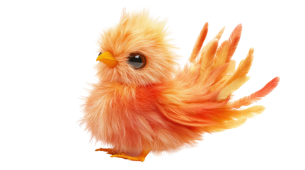 Plush Fluffy Phoenix Chicken Toy Soft and Colorful Isolated on White Background