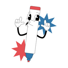 Cute cartoon marker character in retro 80s style for school and education illustration